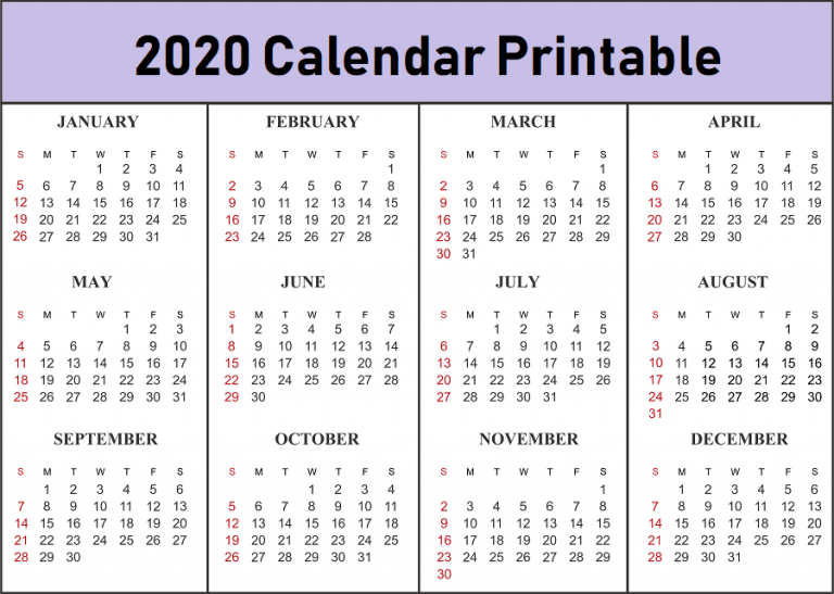 2020 printable calendar in pdf word excel templates free