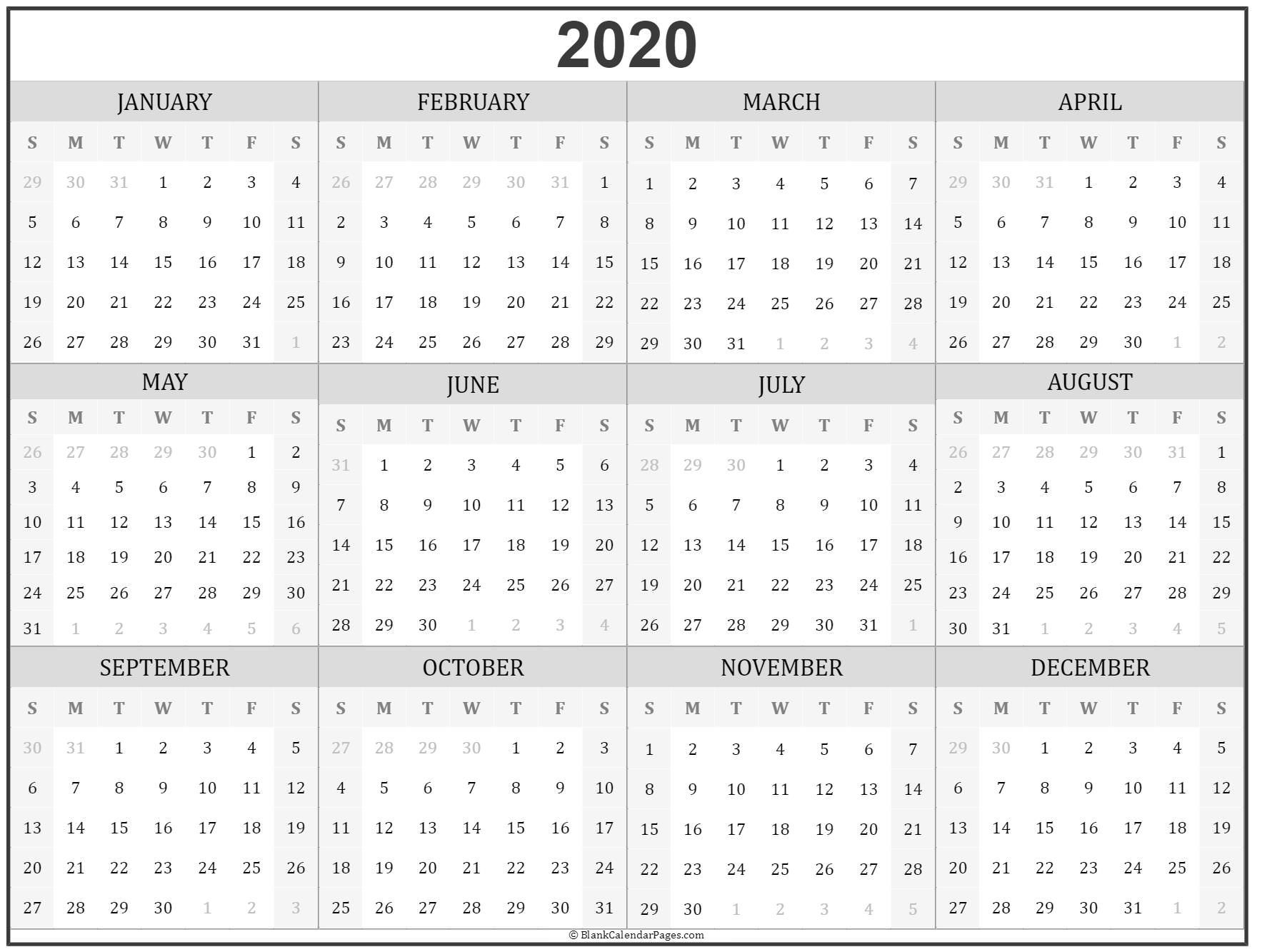 2020 year calendar | yearly printable