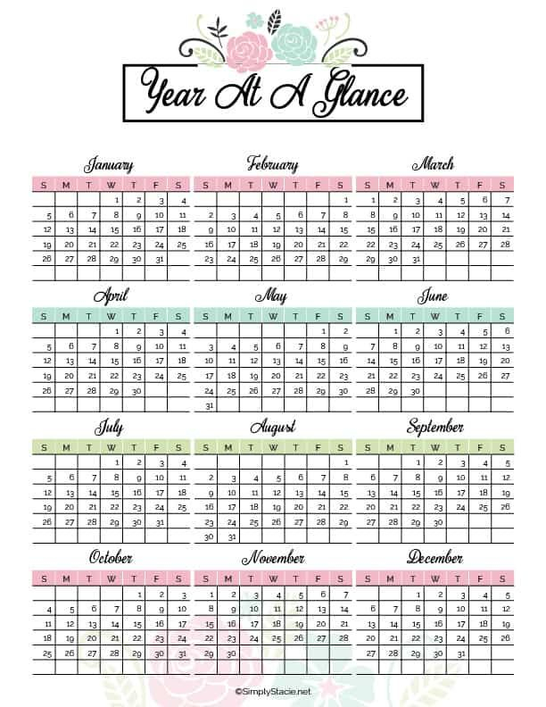 2020 Yearly Calendar Free Printable Simply Stacie