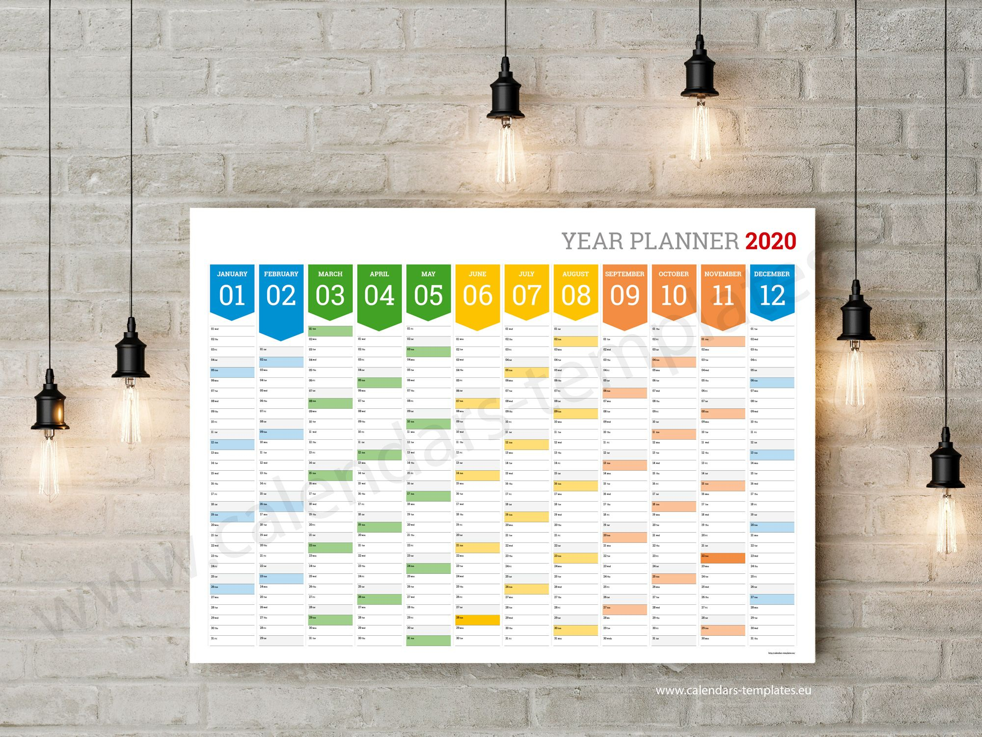 2020 Yearly Wall Planner Kp W12c Calendar Template