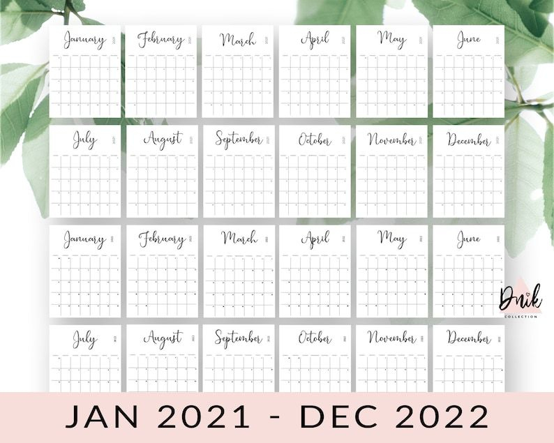 2021 2022 Calendar Printable January 2021 December 2022 | Etsy