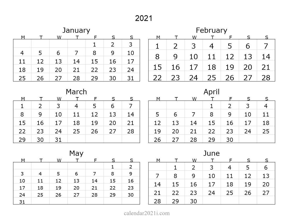 2021 6 Months Landscape Calendar | Calendar Template