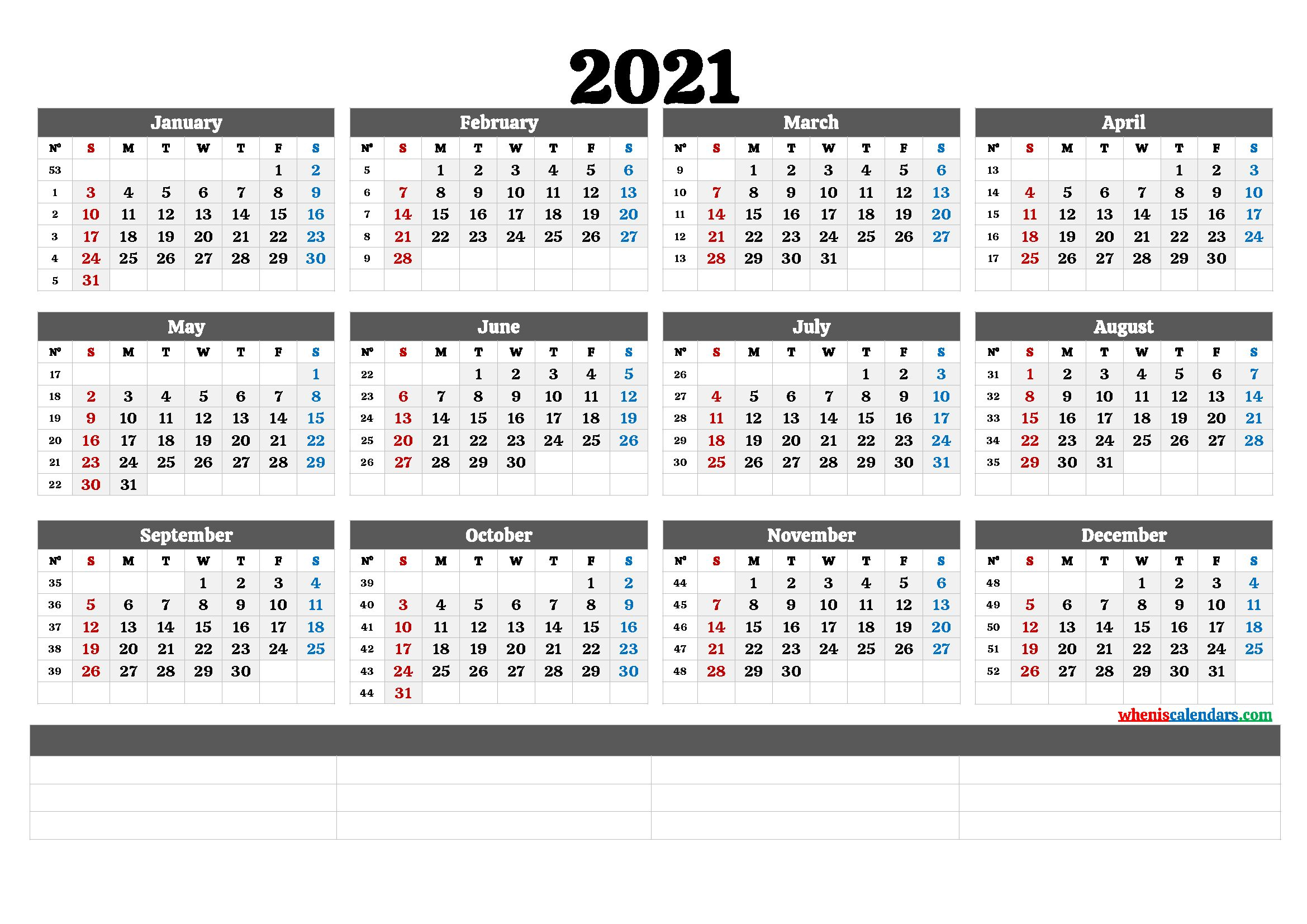 2021 Annual Calendar Printable (6 Templates) Free