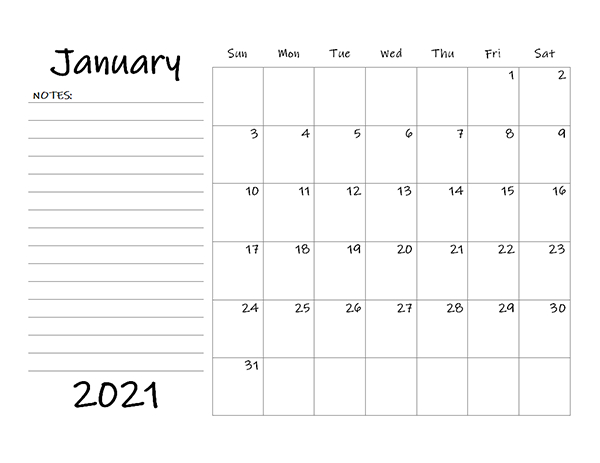 2021 Blank Calendar To Write In | Printable March