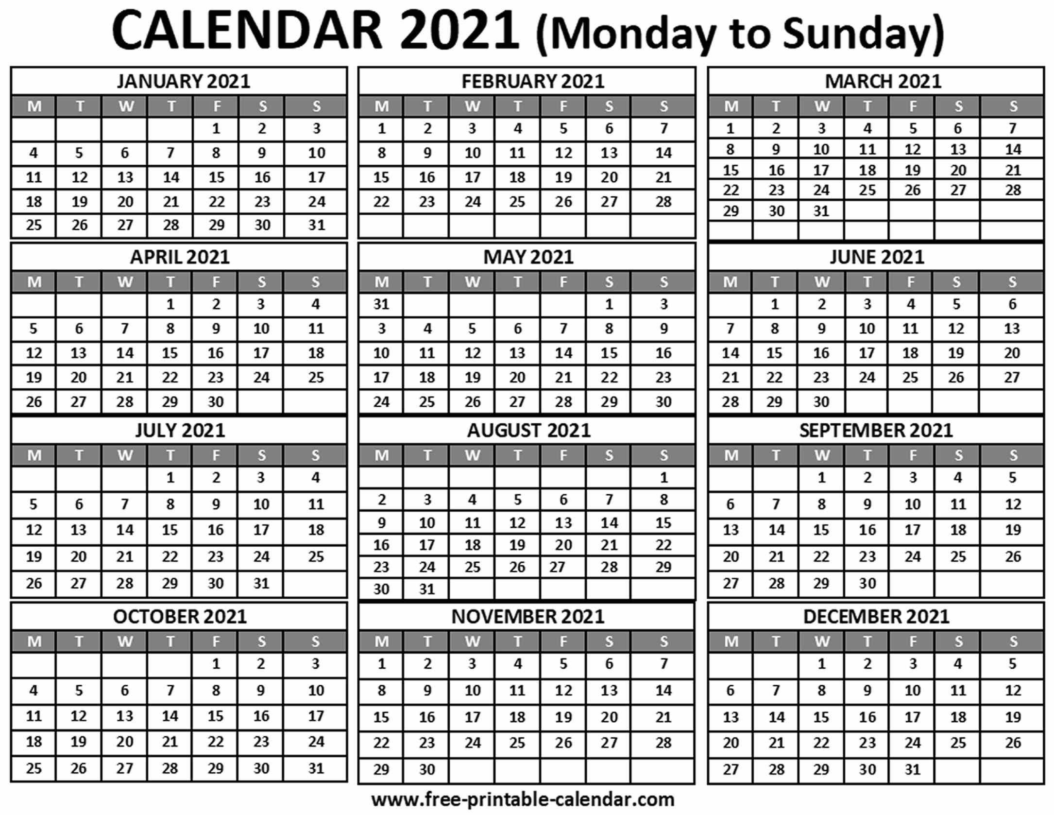 2021 Calendar Free Printable Calendar