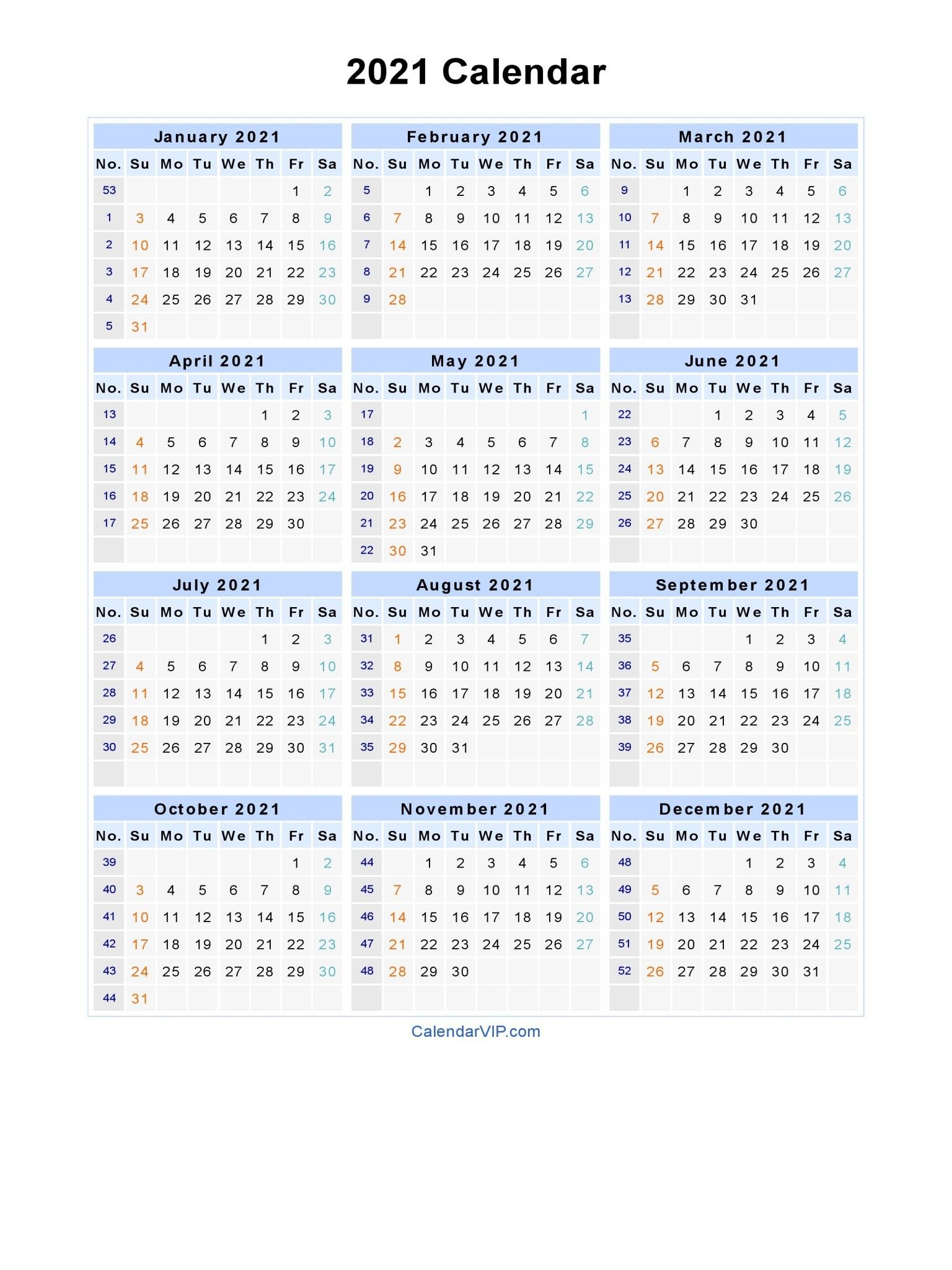 2021 Calendar With Week Numbers Excel Full | Free