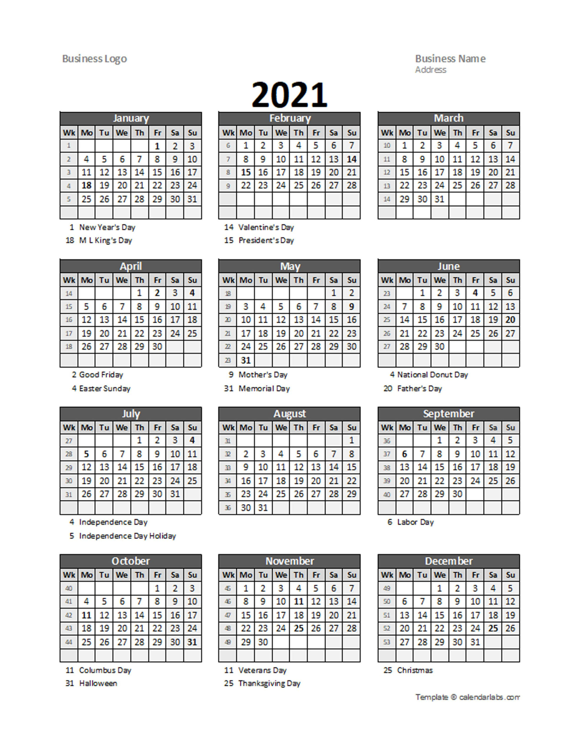 2021 Calendar With Week Numbers Printable Pdf | Free