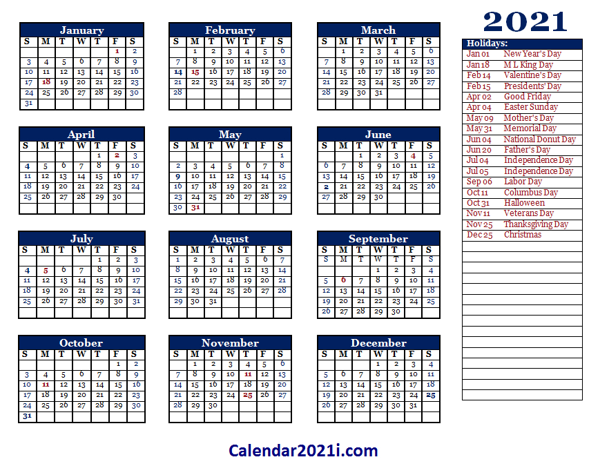 2021 Editable Yearly Calendar Templates In Ms Word, Excel