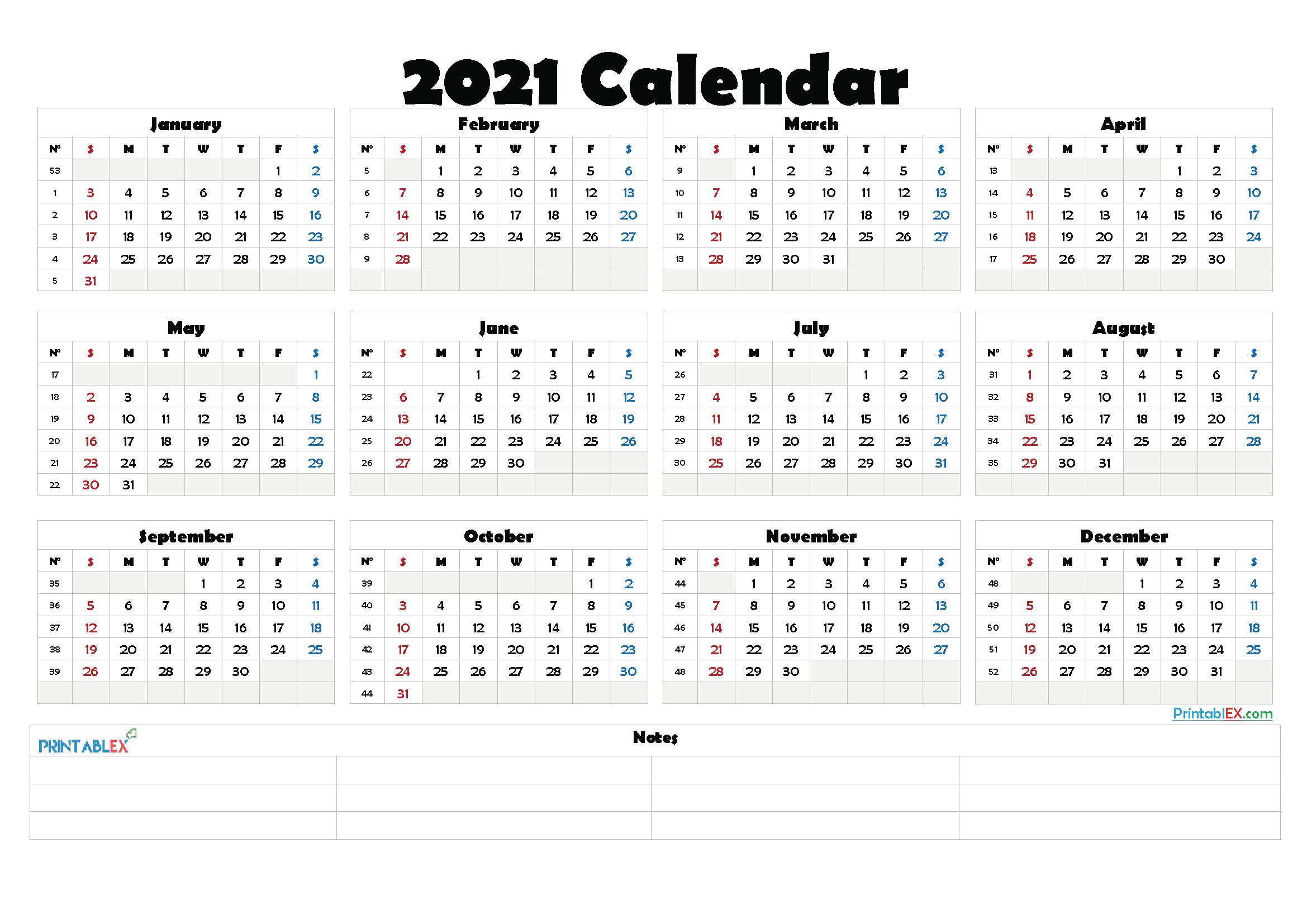 2021 free printable yearly calendar 21ytw155 | printable