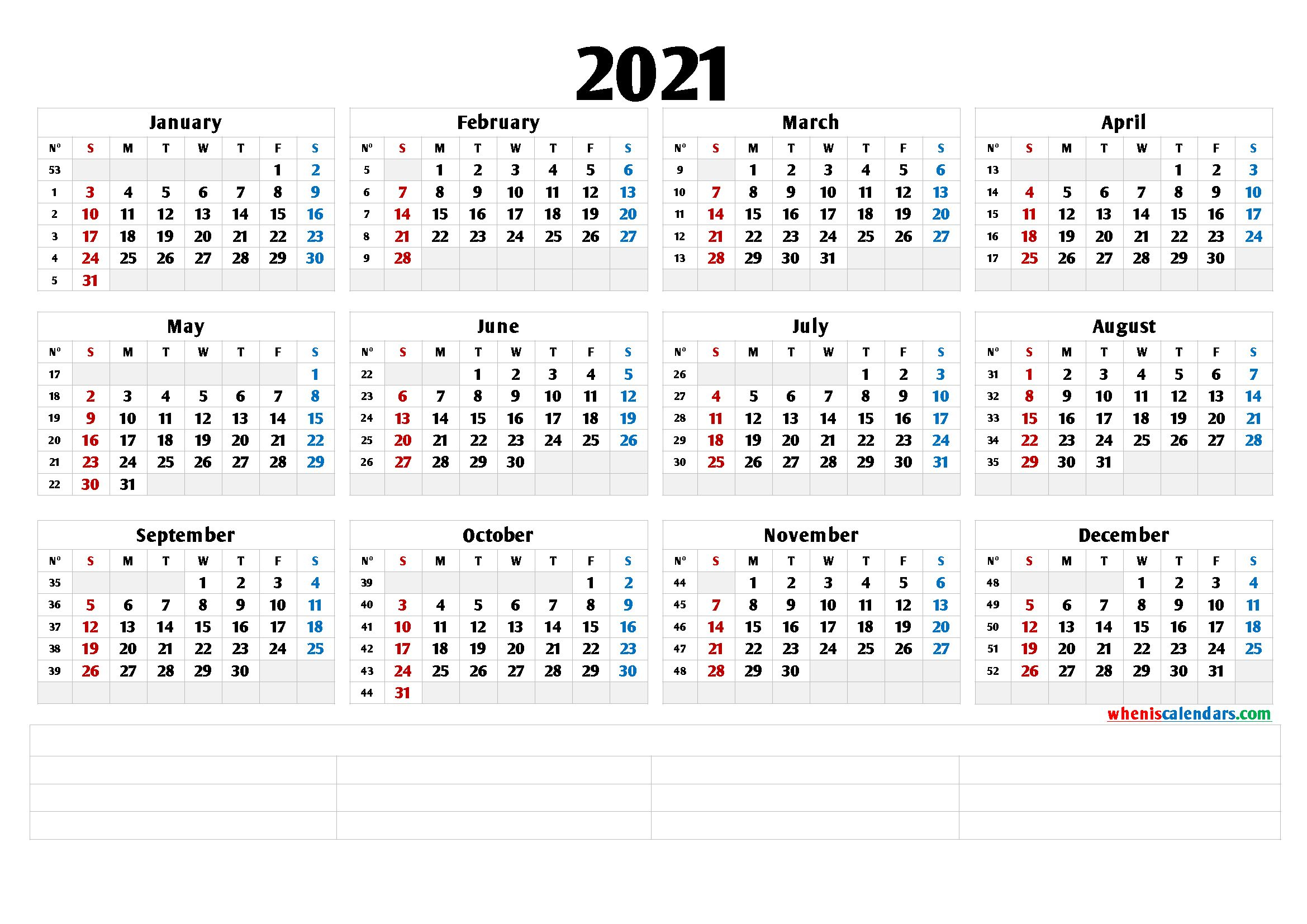 2021 free printable yearly calendar (6 templates) 2021