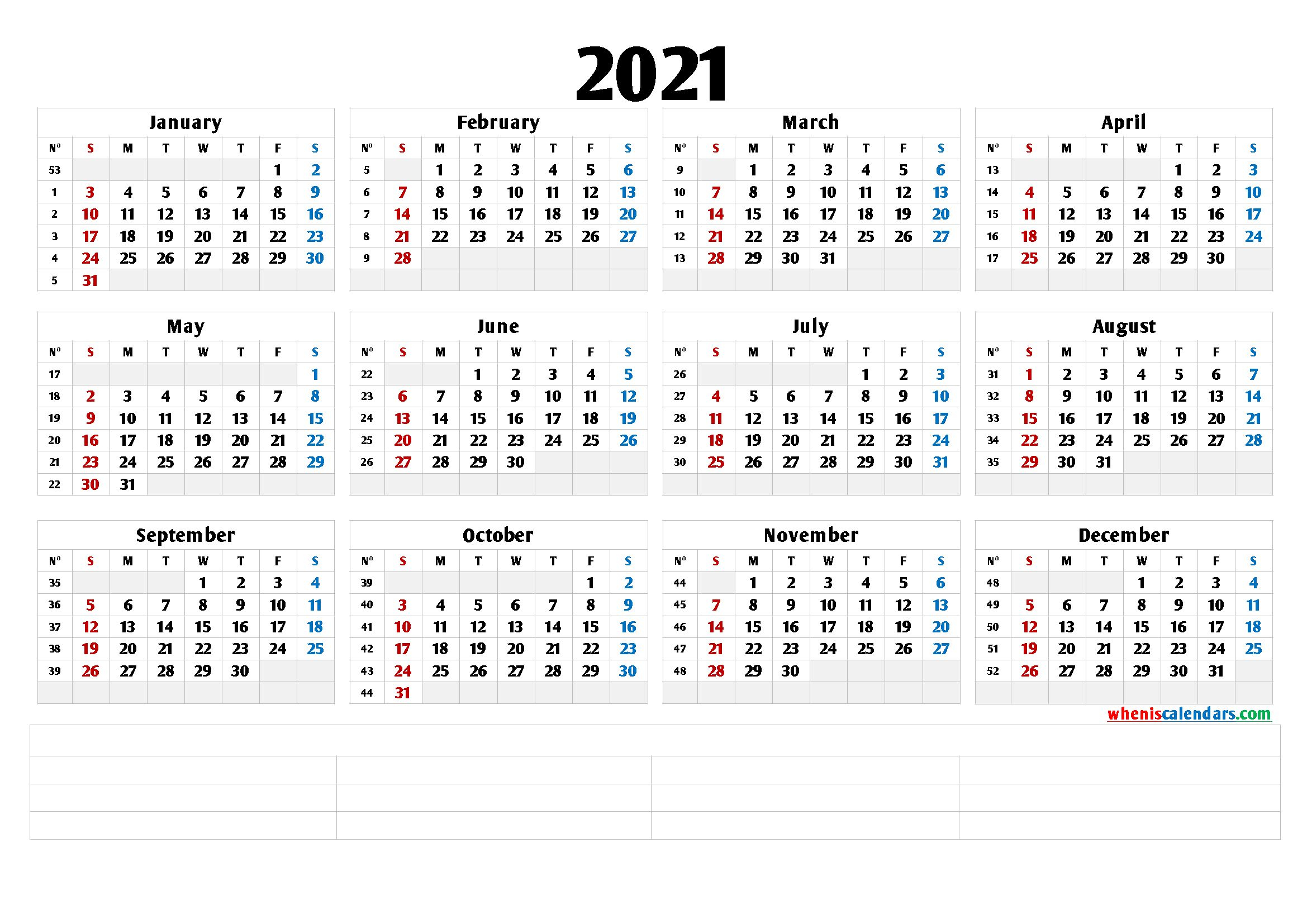 2021 Free Printable Yearly Calendar (6 Templates) 2021