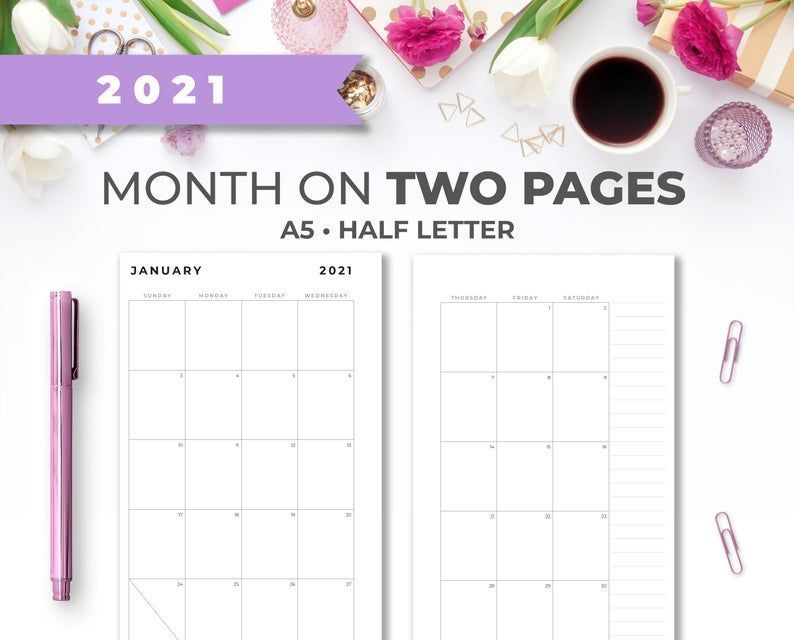 2021 minimal a5 &amp; half letter printable monthly calendar