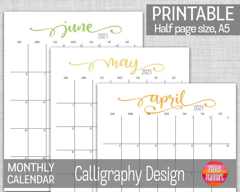 2021 monthly planner calendar set half page a5 printable