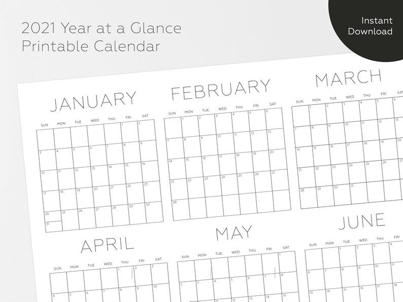 2021 Printable Calendar Year At A Glance Calendar 2021