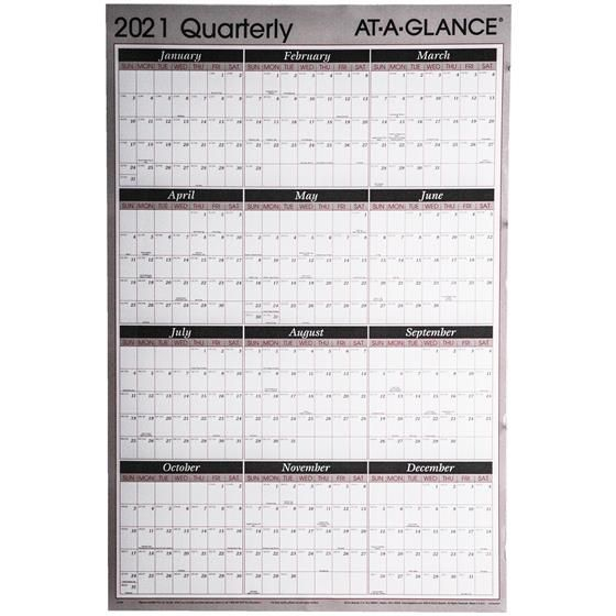 2021 Quarterly A123 At A Glance Dry Erase Wall Calendar