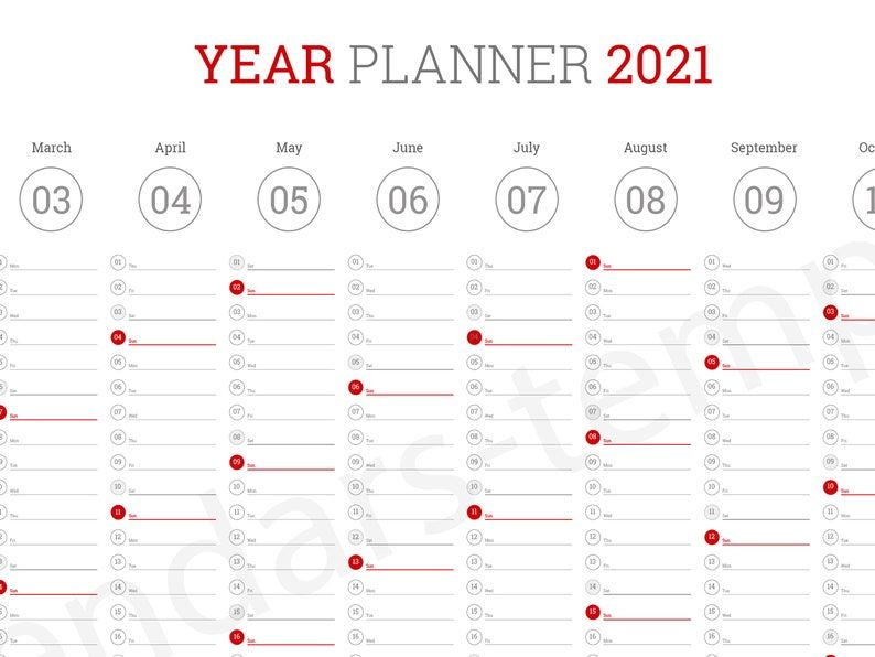 2021 year planner wall horizontal yearly printable annual