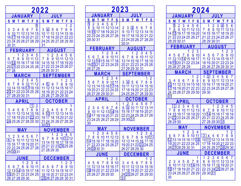 2022 2023 2024 3 Year Calendar