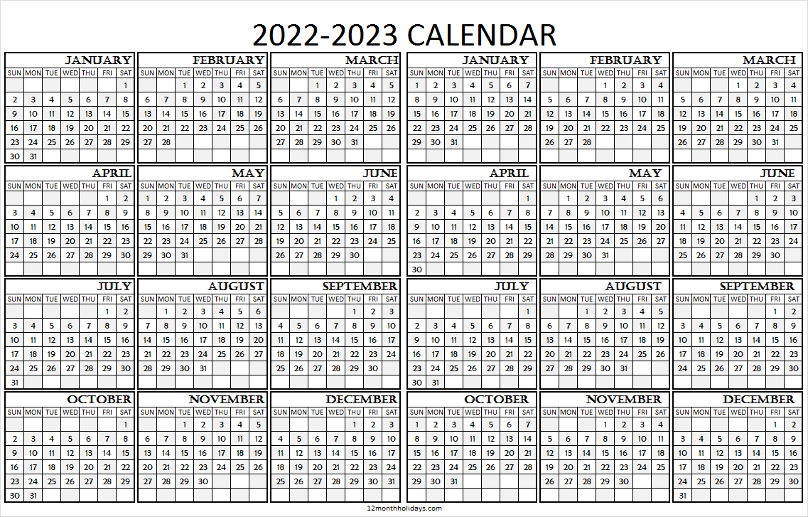 2022 2023 calendar printable template | yearly calendar