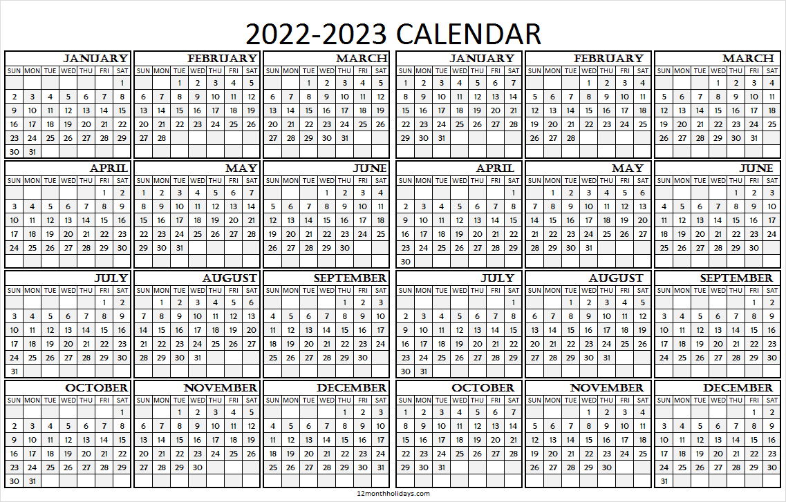 2022 2023 Calendar Printable Template | Yearly Calendar