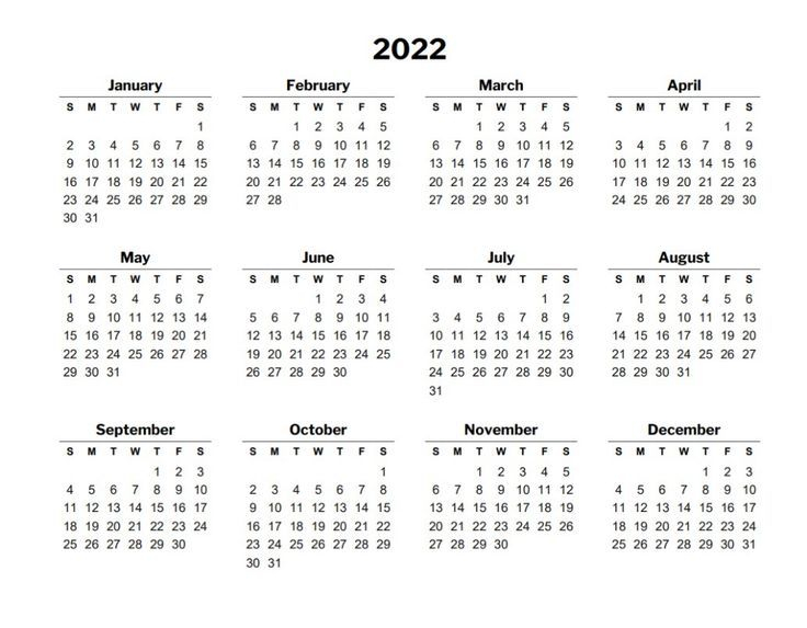 2022 Calendar Template | Free Calendar Template, Printable