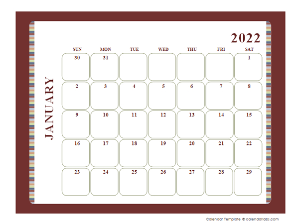 2022 Calendar Template Large Boxes Free Printable Templates