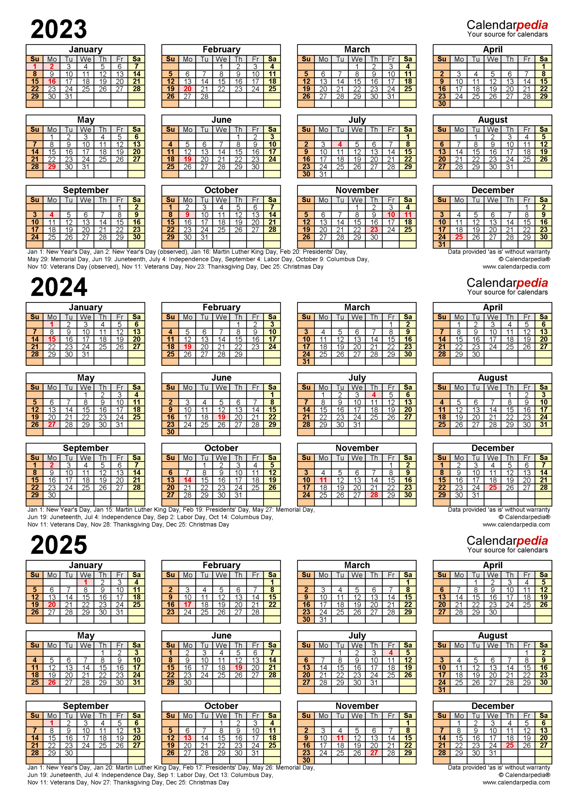 2023 2025 Three Year Calendar Free Printable Pdf Templates