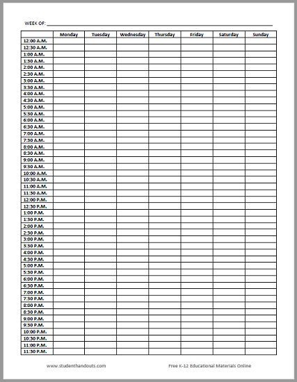 24/7 weekly planner calendar sheet | weekly planner sheets