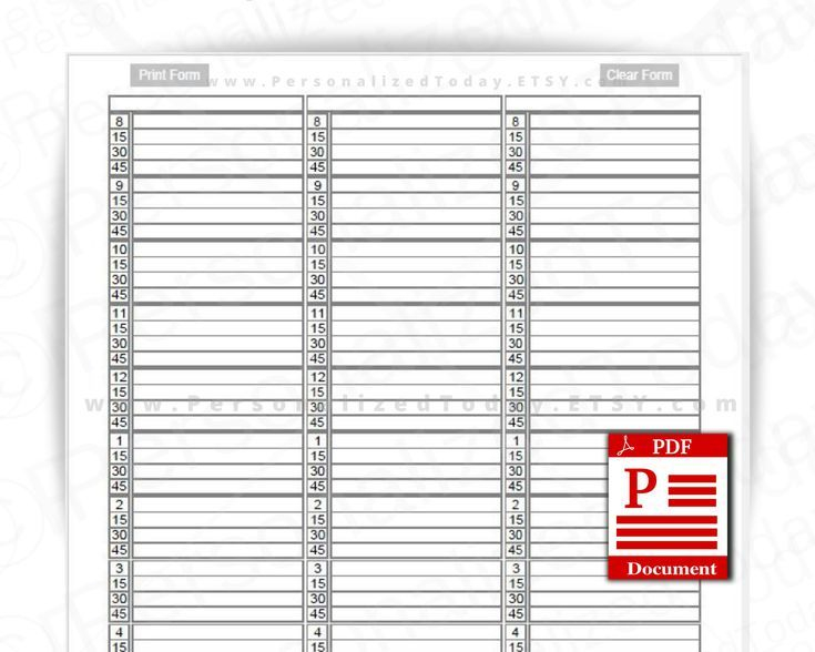 3 column appointments planner 12 hours 15 minute