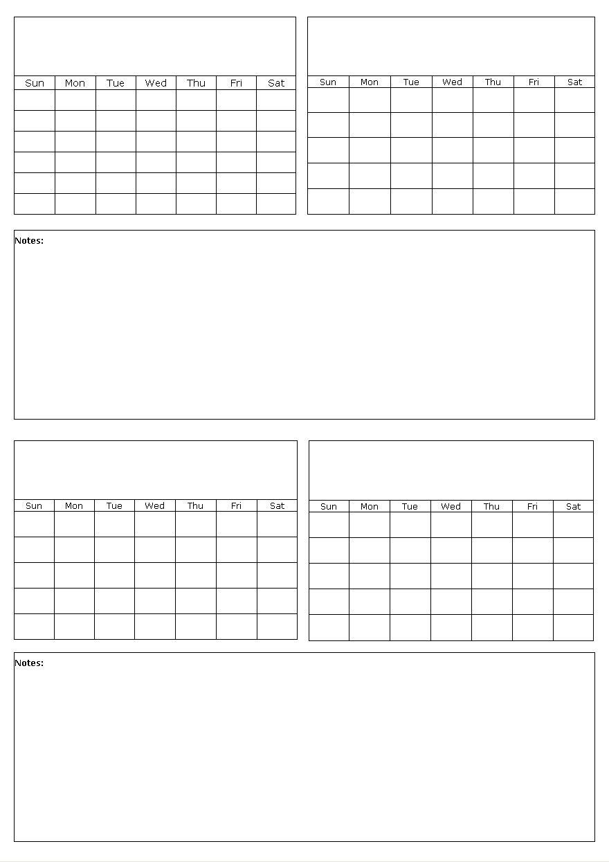 4 Month Blank Calendar Template | Blank Calendar Template