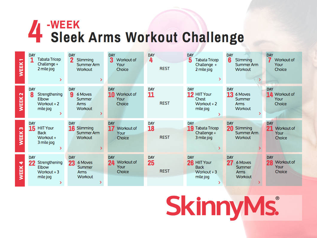 4 Week Sleek Arms Challenge Calendar