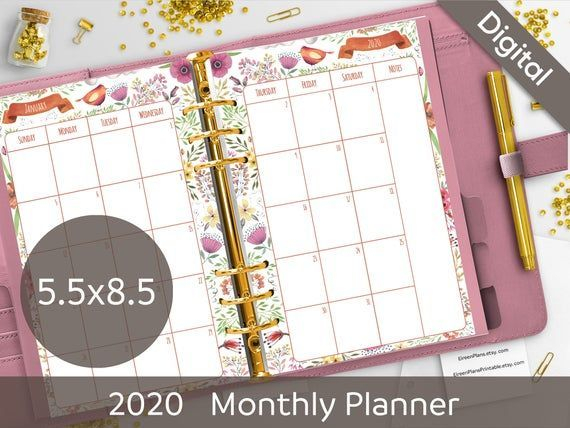 5 5 X 8 5 2020 Monthly Planner Printable Refill, Calendar