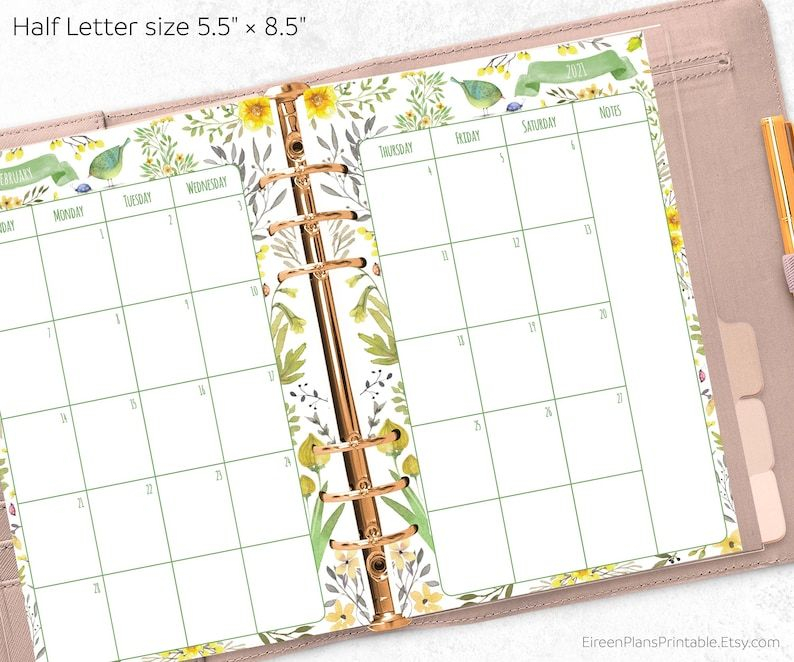 5 5 x 8 5 2021 monthly planner printable refill calendar