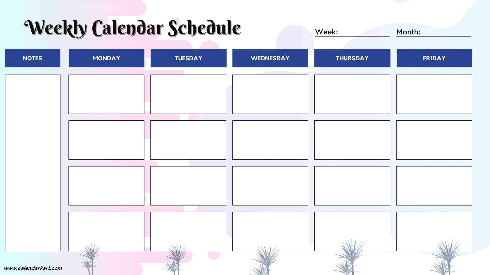 5 Free Printable Weekly Calendar Template » Calendarkart