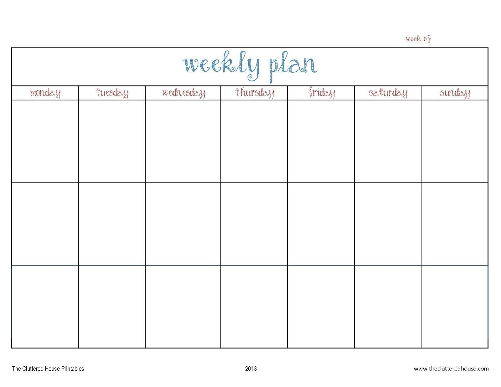 7 Day Weekly Planner Template Printable Template