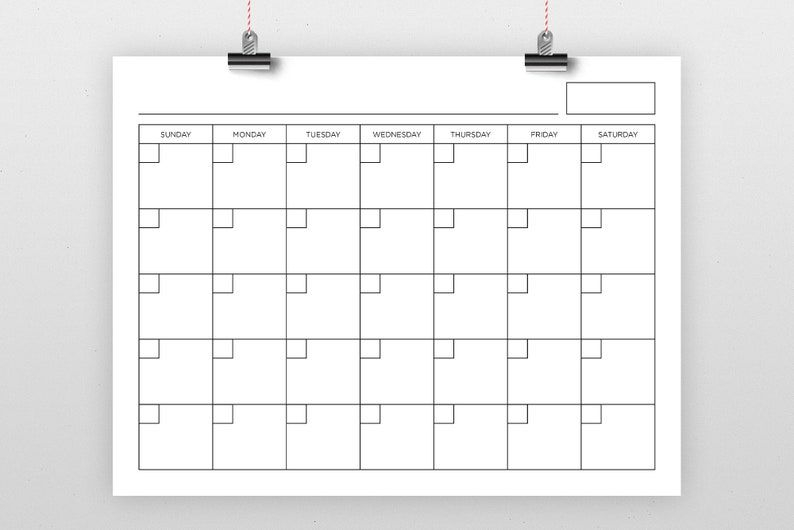 8 5 X 11 Inch Blank Calendar Page Template Instant