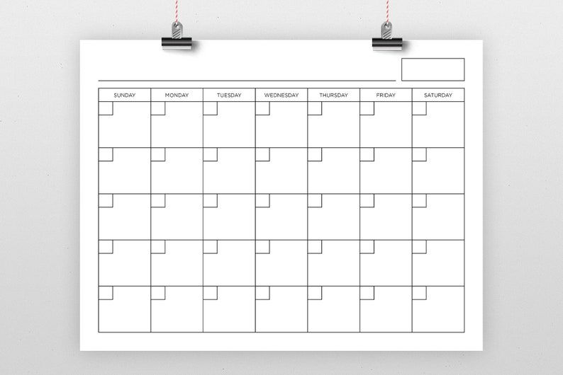 8 5 x 11 inch blank calendar page template instant