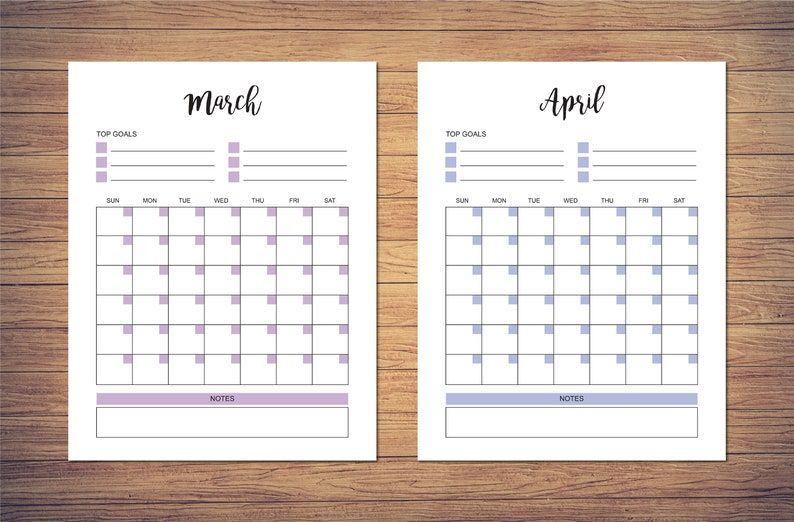 8 5 X 11 Inch Blank Monthly Calendar Page Template Instant
