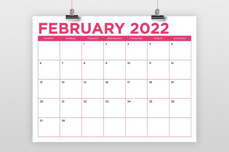 8 5 X 11 Inch Color 2022 Calendar Template Instant