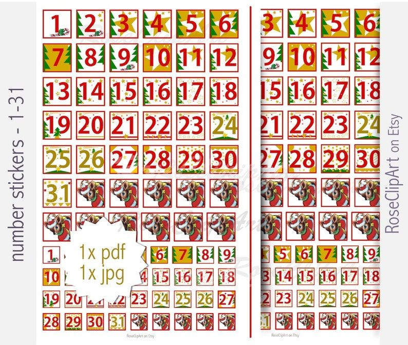 Advent Numbers 1 31 Instant Download Printable Advent | Etsy