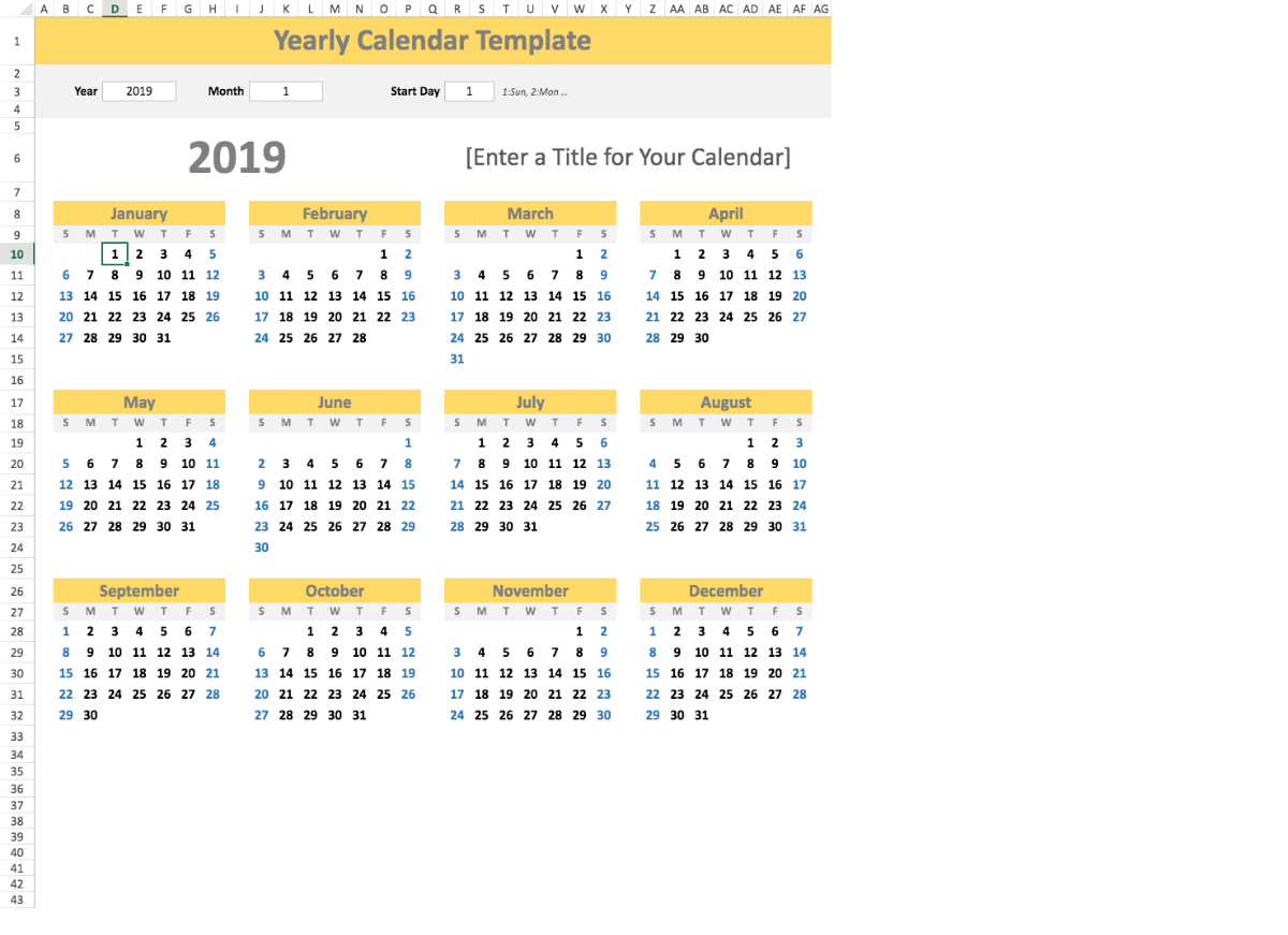 any year at a glance calendar template | visual paradigm