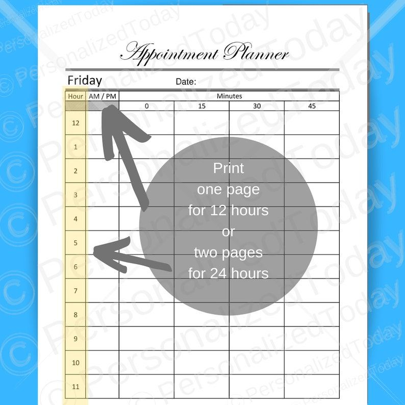 Appointment Booking Printable 15 Minute Time Slots