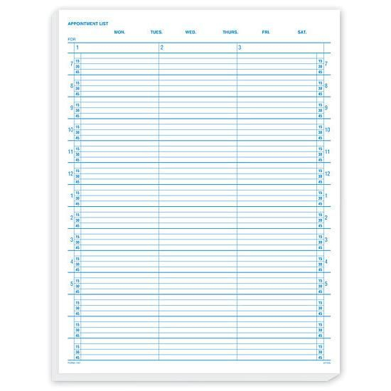 appointment sheet 3 column, 10 minute intervals