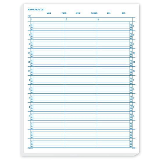 Appointment Sheet 3 Column, 10 Minute Intervals