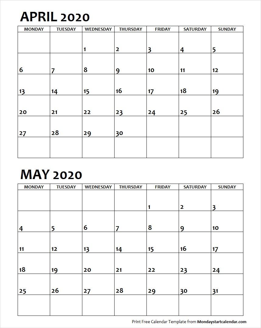 Apr May 2020 Calendar Monday Start | Editable Two Months