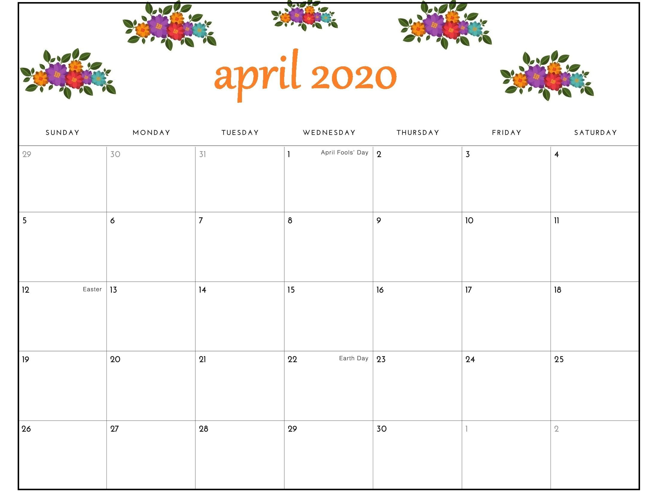 april 2020 calendar pdf sheet for exam | free printable