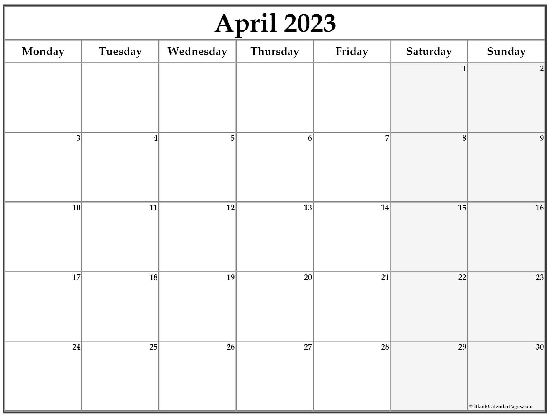 april 2023 monday calendar | monday to sunday