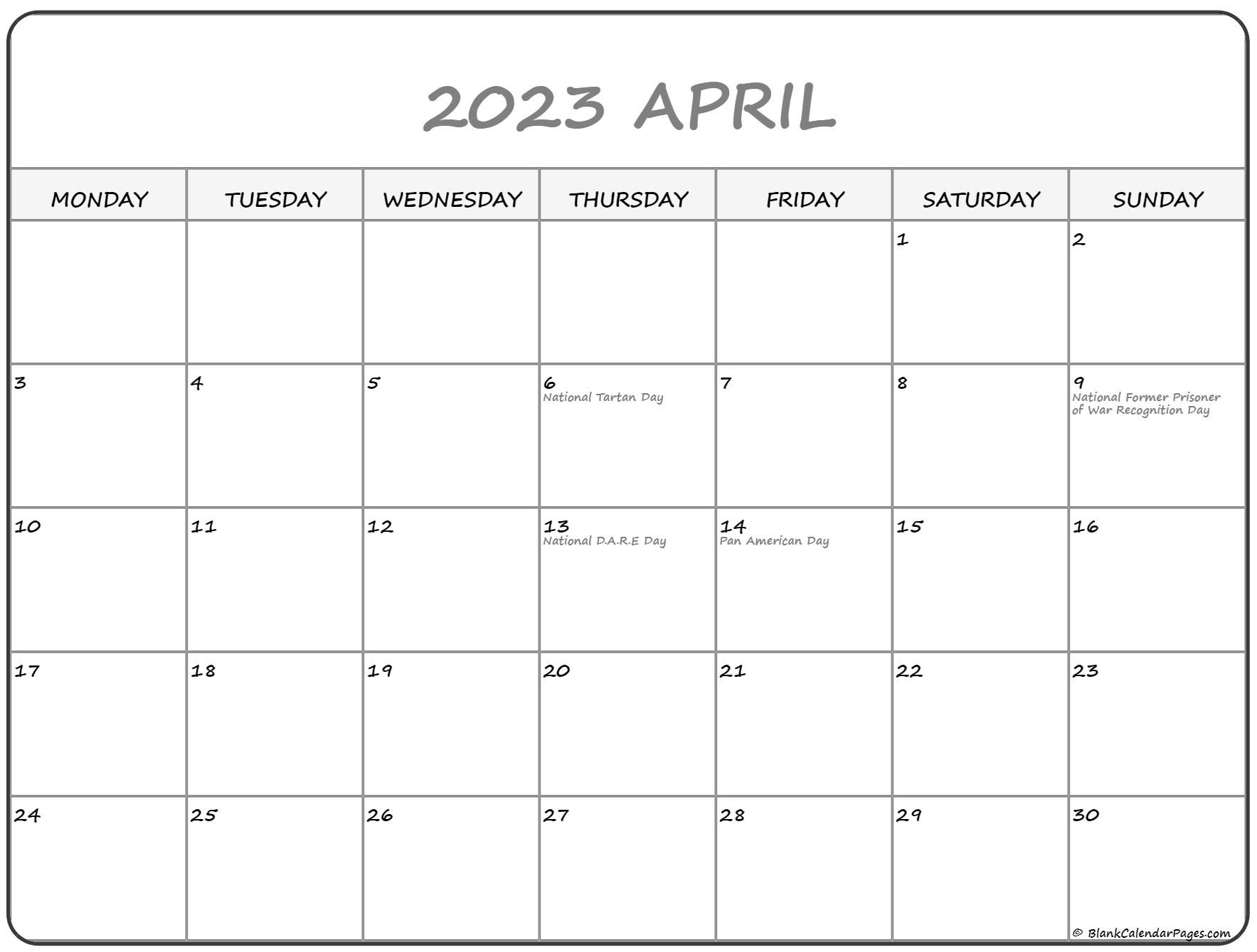 april 2023 monday calendar | monday to sunday
