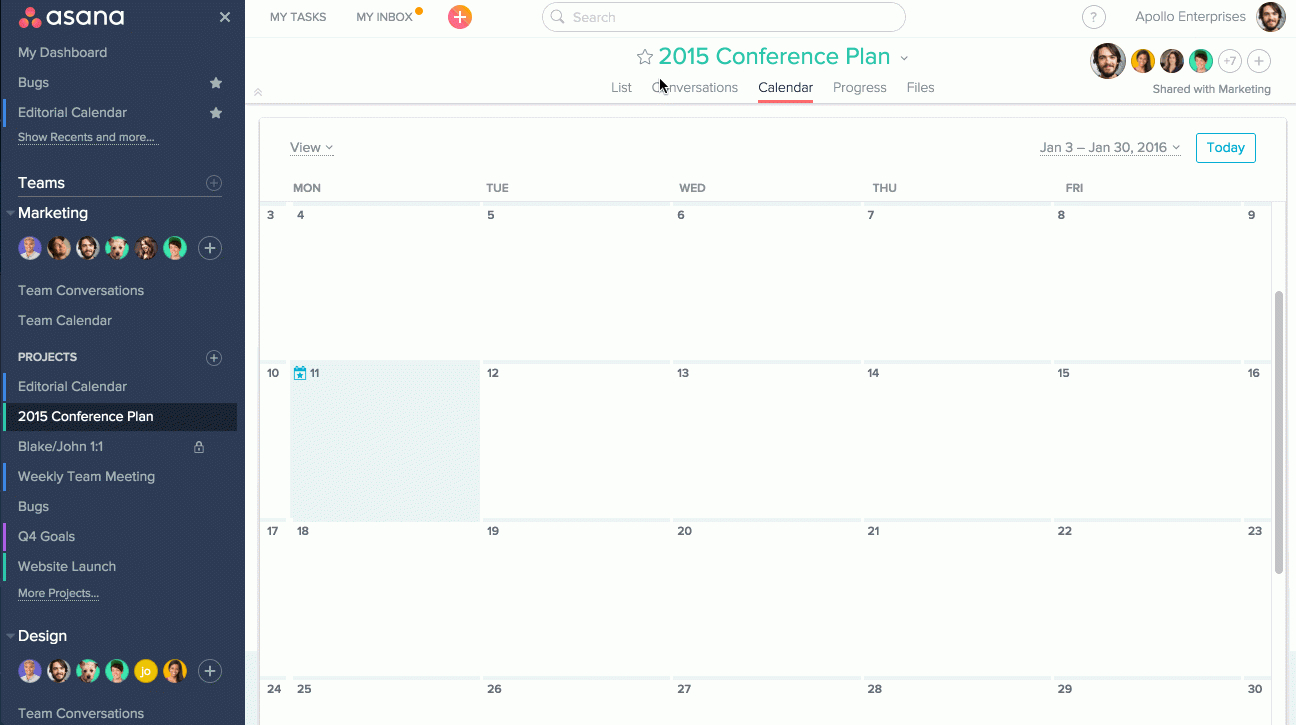 Asana Calendar View Options | Product Guide · Asana