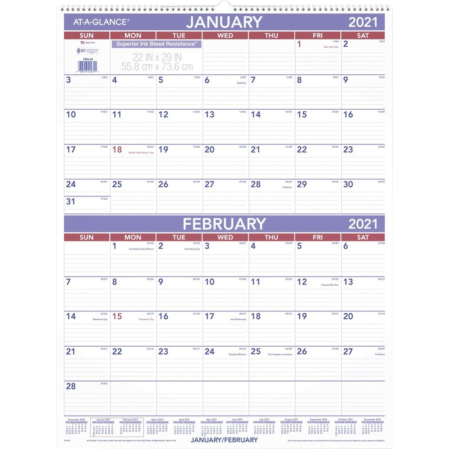 At A Glance 2 Month Wall Calendar Monthly 1 Year