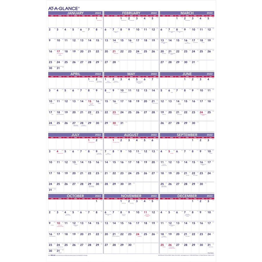 At A Glance Yearly Wall Calendar Julian Dates Yearly